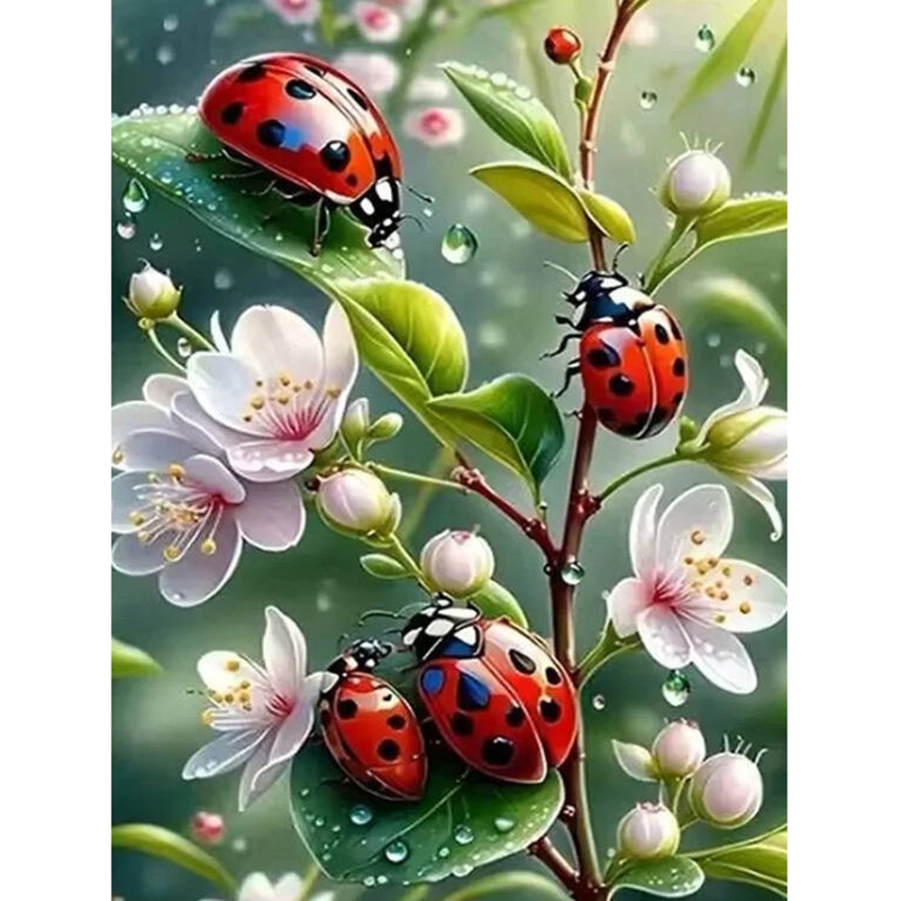Embroidery Lady Bug - 프레임리스 5D 다이아몬드 페인팅 무당벌레 모자이크