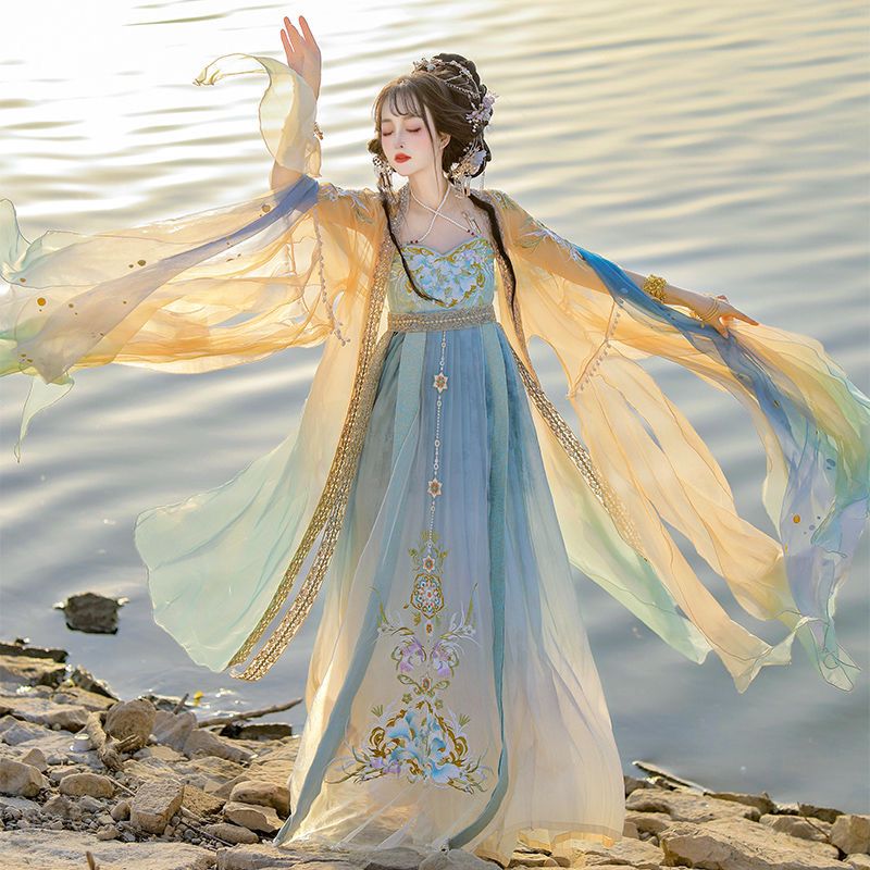 Embroidery Yellow Dress - 중국어 Hanfu 드레스 여성 전통 자수
