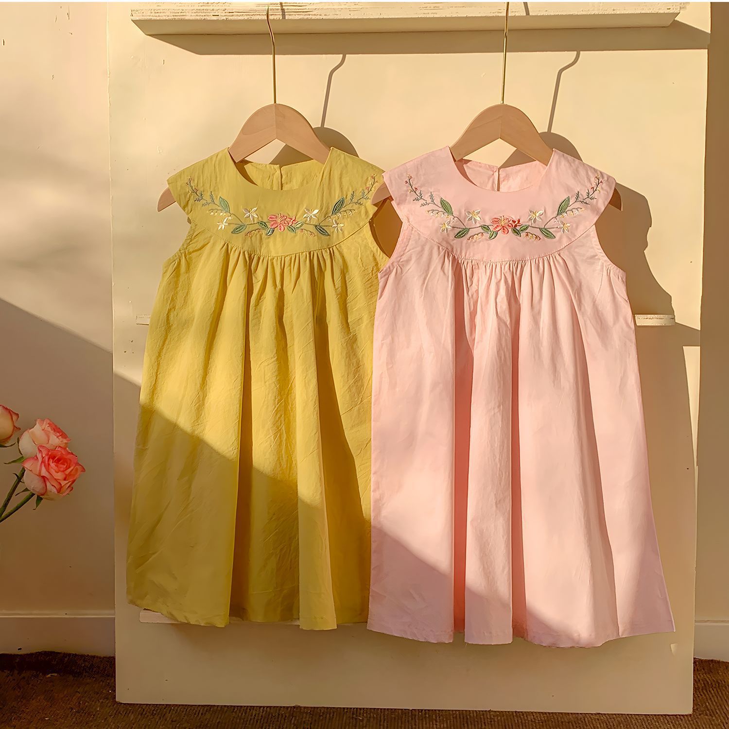 Embroidery Yellow Dress - 2-7세 한국어 버전 여름 신상 여아
