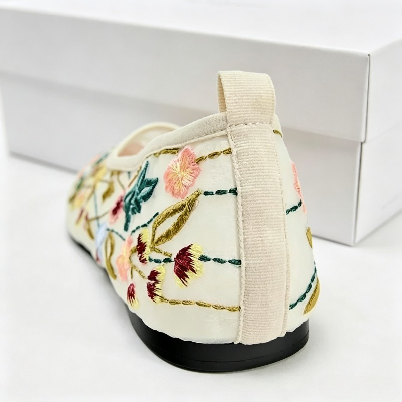 라운드 발가락 메쉬 발레 플랫 신발 여성 자수 꽃 메리 - Embroidery Meaning 리뷰 및 가격