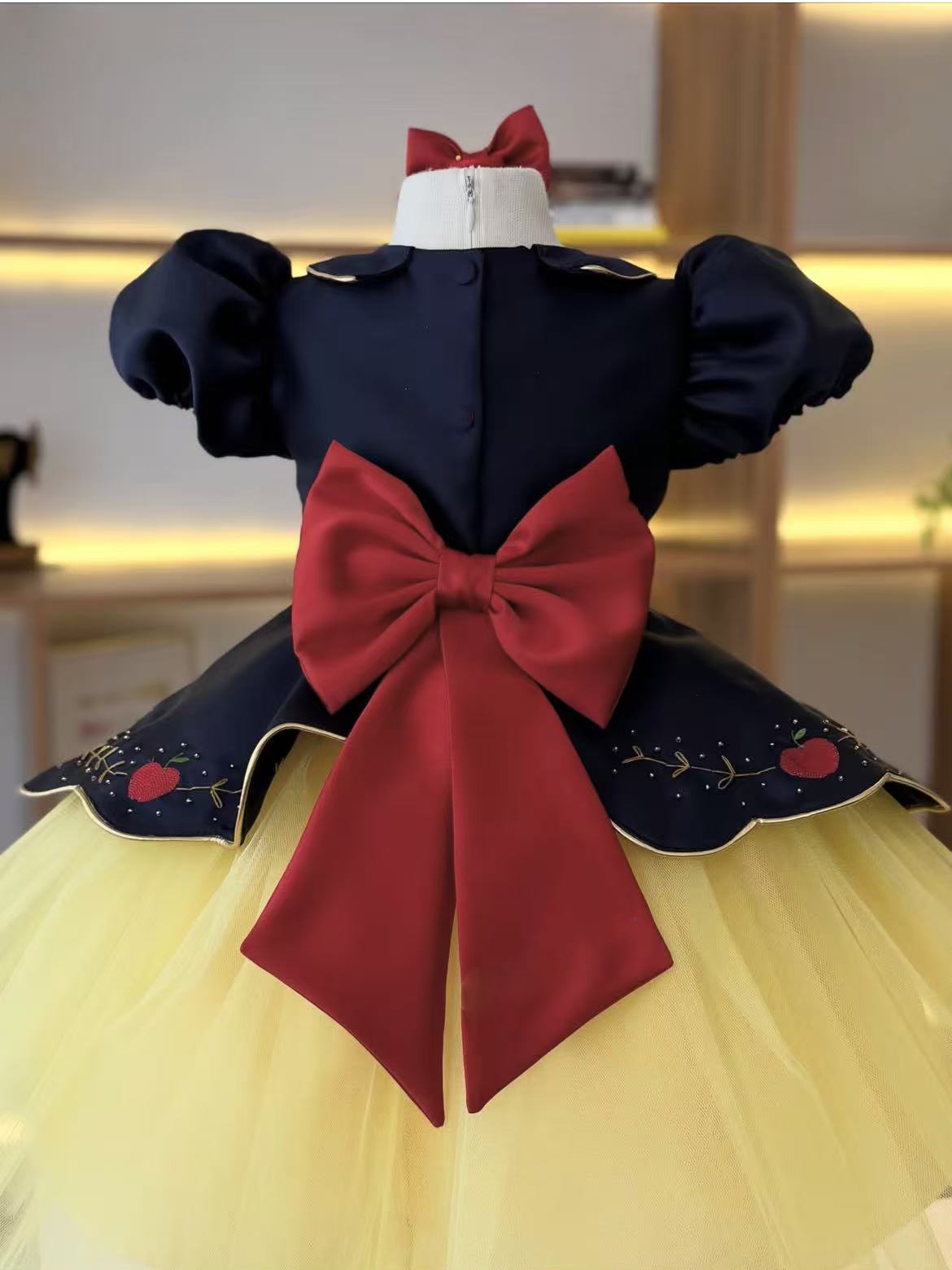 여름용 아기 소녀용 왕관 모양의 사과 자수 장식과 리본 - Embroidery Yellow Dress 리뷰 및 가격
