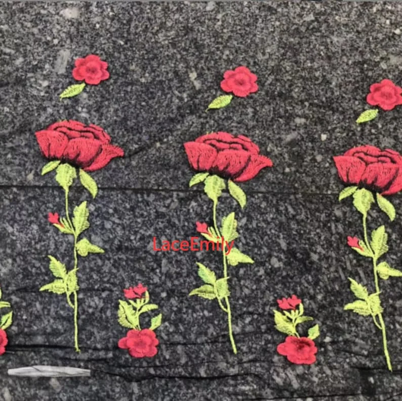 레드 로즈 레이스 원단 꽃 자수 부드러운 블랙 화이트  - Embroidery Rose 리뷰 및 가격