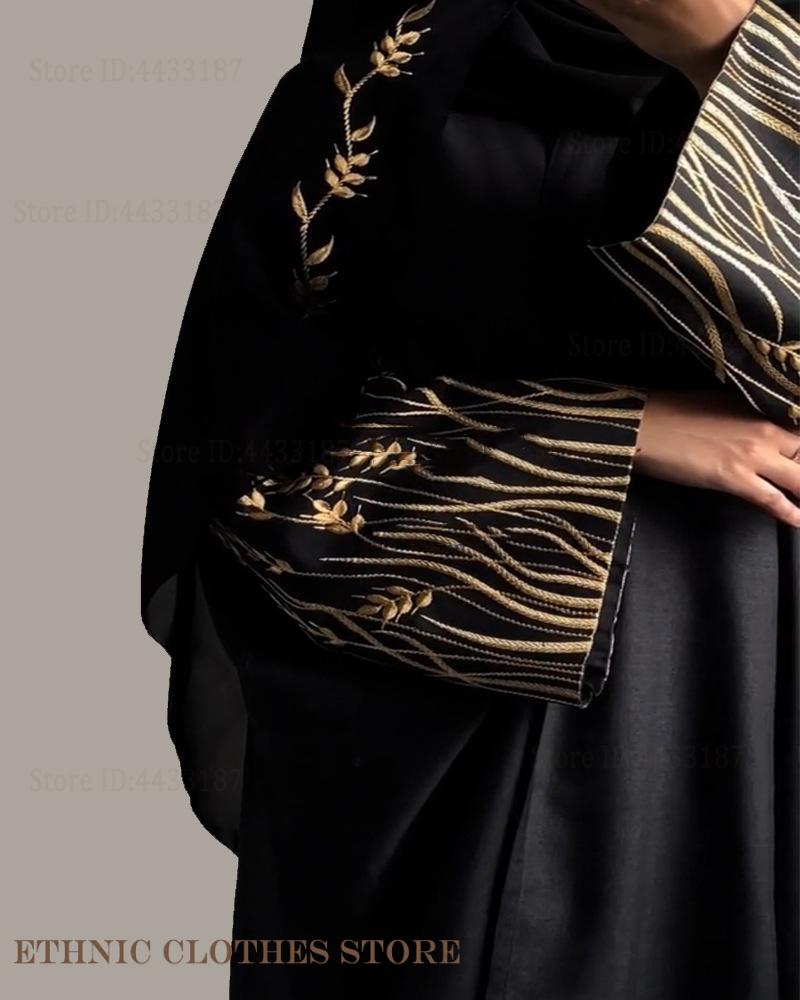 무슬림 여성 의류 우아한 검정 자수 아바야 롱 로브 두 - Embroidery Kebaya 리뷰 및 가격