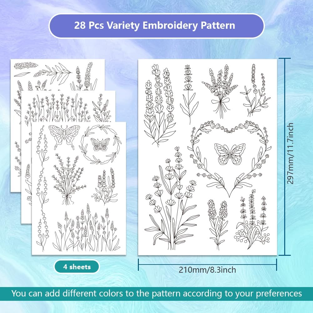 라벤더 꽃 나비 수용성 스틱 및 스티치 자수 패턴 자가 - Embroidery Meaning 리뷰 및 가격