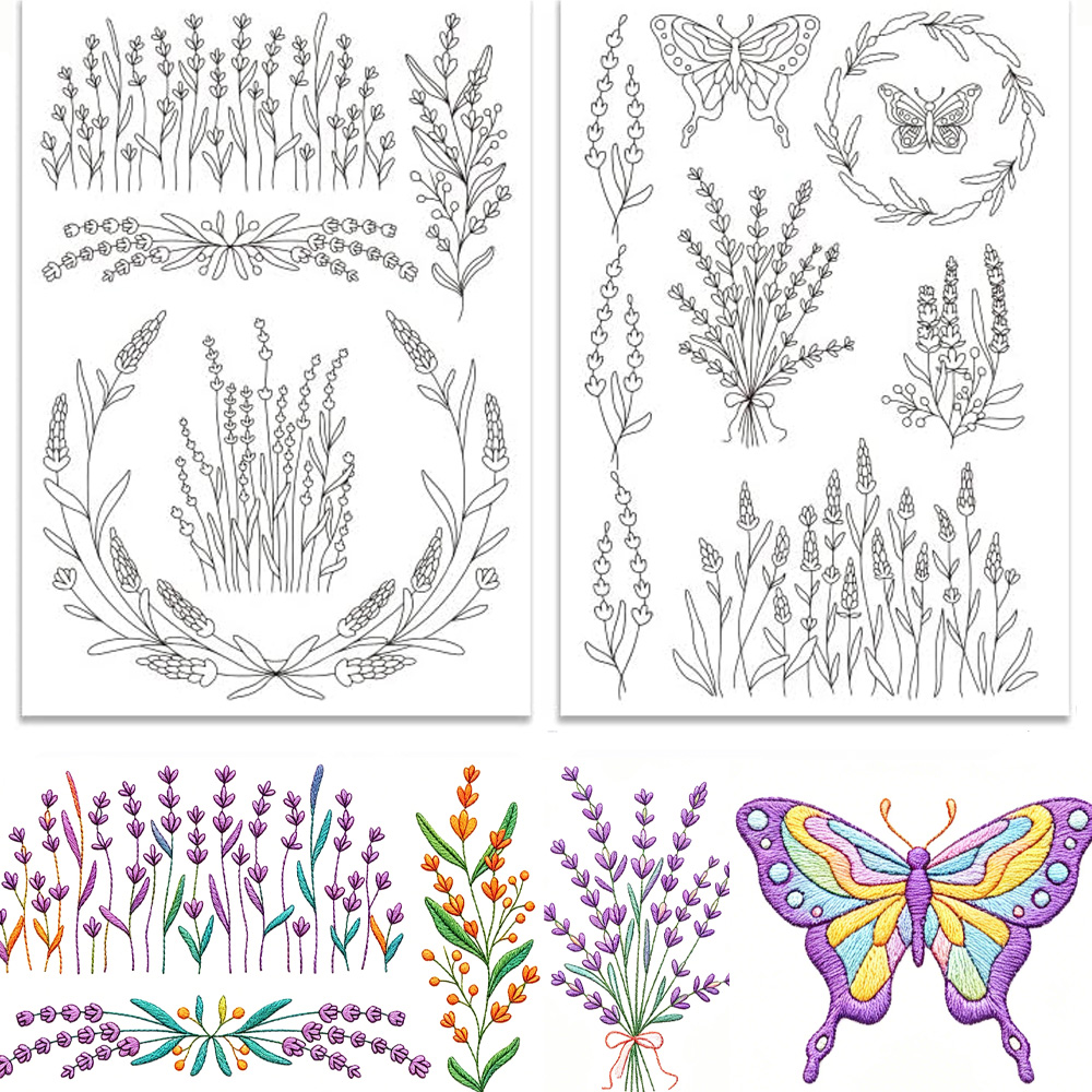 라벤더 꽃 나비 수용성 스틱 및 스티치 자수 패턴 자가 - Embroidery Meaning 리뷰 및 가격