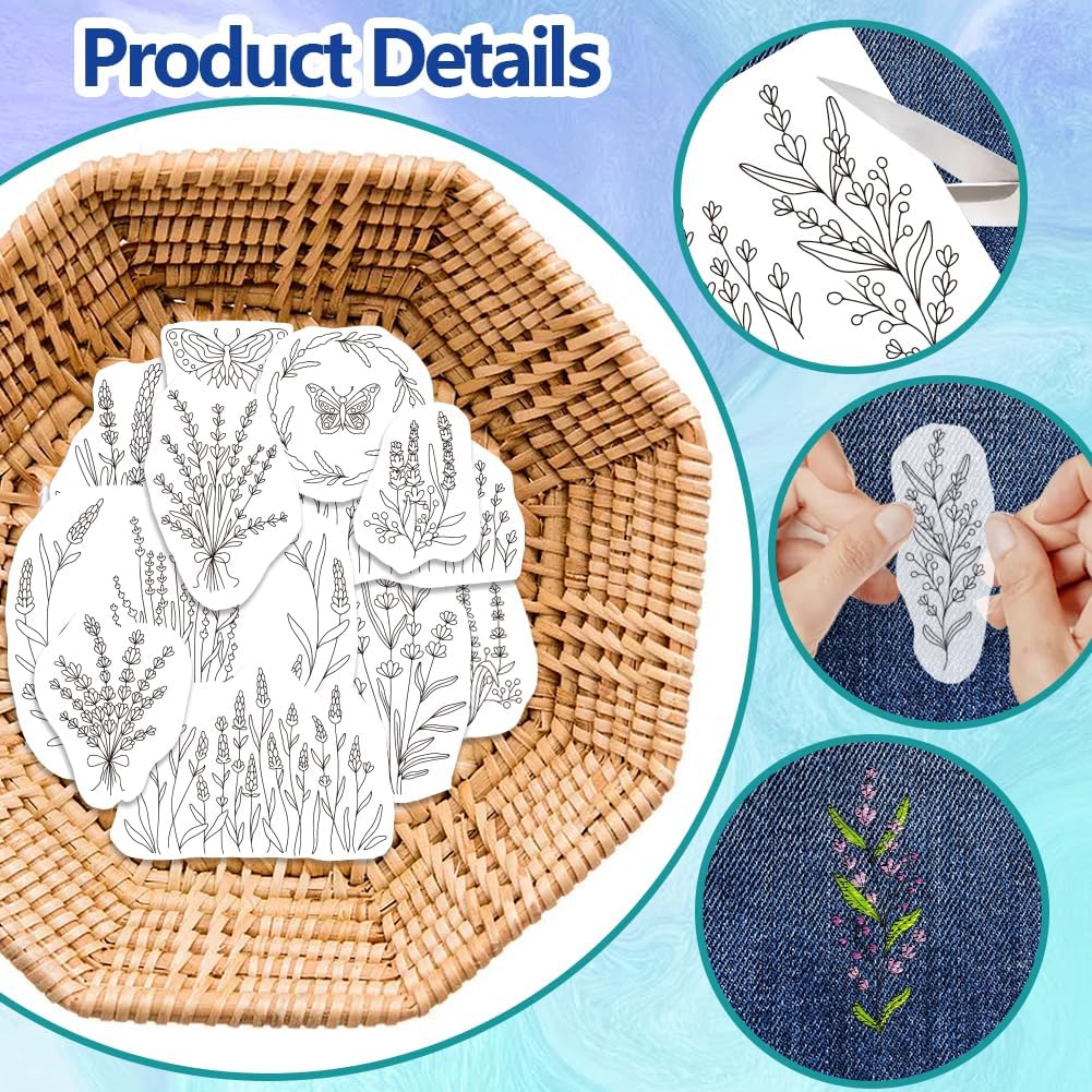라벤더 꽃 나비 수용성 스틱 및 스티치 자수 패턴 자가 - Embroidery Meaning 리뷰 및 가격