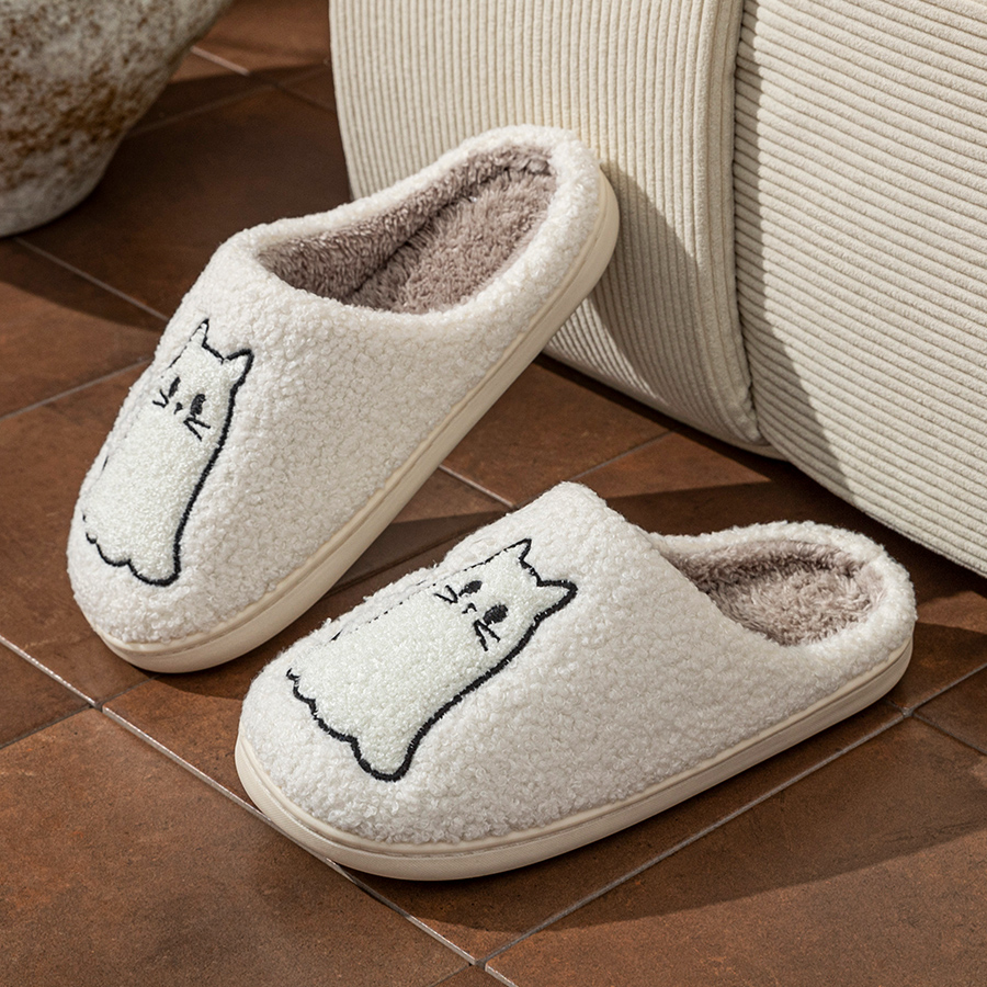 패션 귀여운 라인 고양이 자수 여성용 슬리퍼 겨울 실내 - Embroidery Garments 리뷰 및 가격