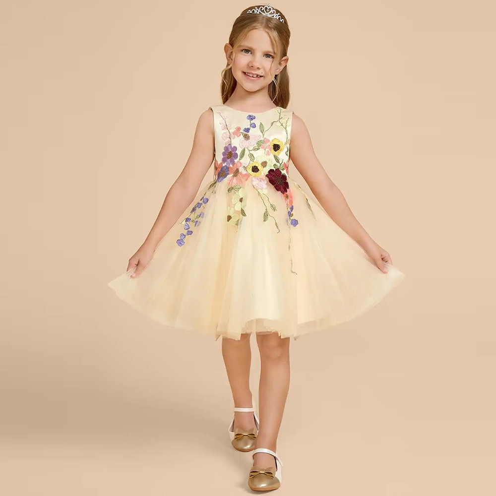 맞춤형 노란색 튤 플라워 걸 드레스, 리본과 3D 꽃  - Embroidery Yellow Dress 리뷰 및 가격