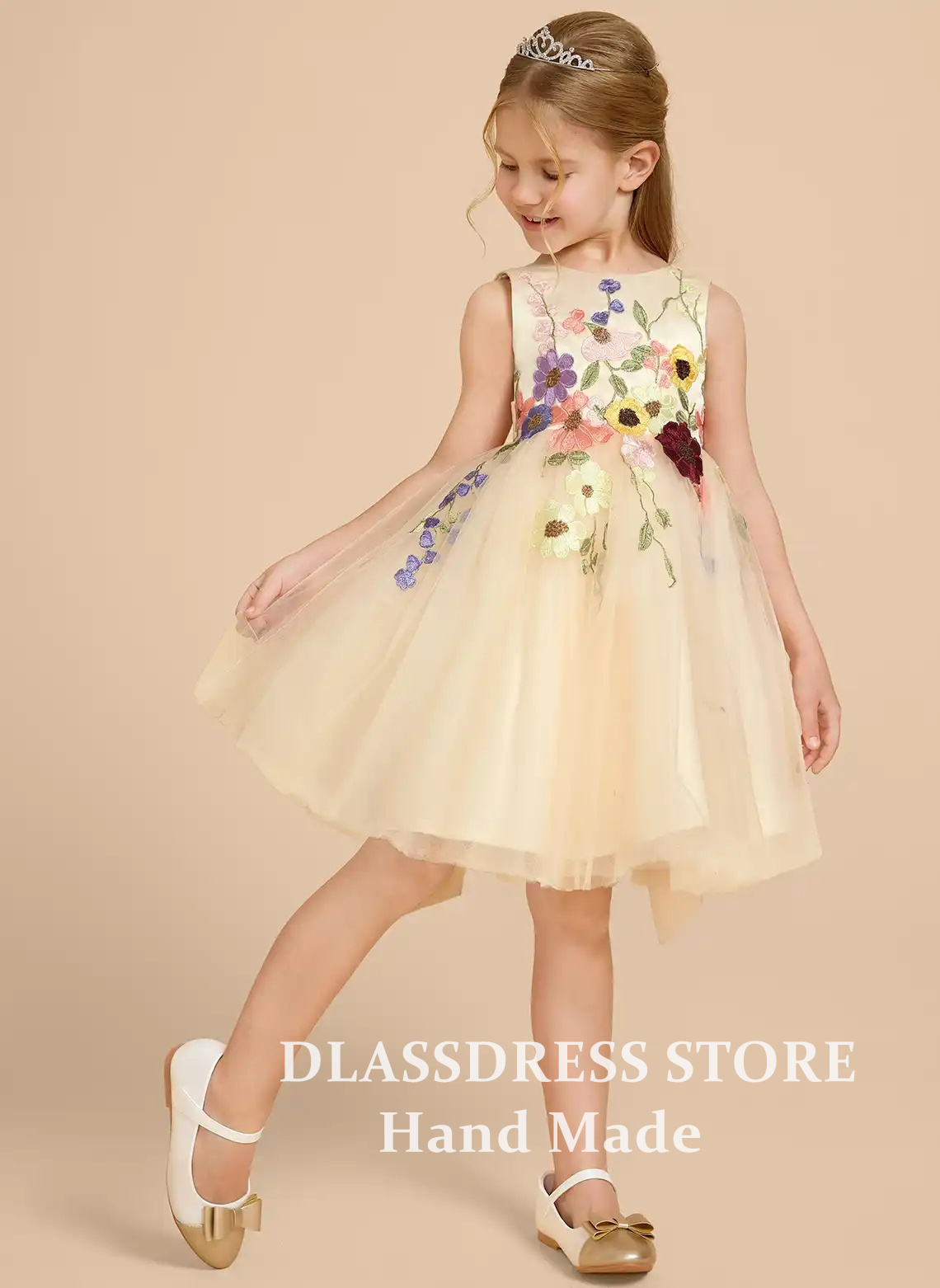 맞춤형 노란색 튤 플라워 걸 드레스, 리본과 3D 꽃  - Embroidery Yellow Dress 리뷰 및 가격
