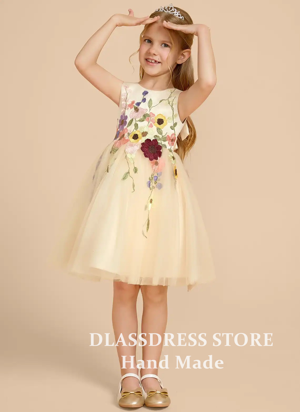 맞춤형 노란색 튤 플라워 걸 드레스, 리본과 3D 꽃  - Embroidery Yellow Dress 리뷰 및 가격