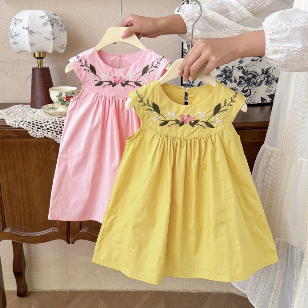 2-7세 한국어 버전 여름 신상 여아 캐주얼 원피스 핑 - Embroidery Yellow Dress 리뷰 및 가격